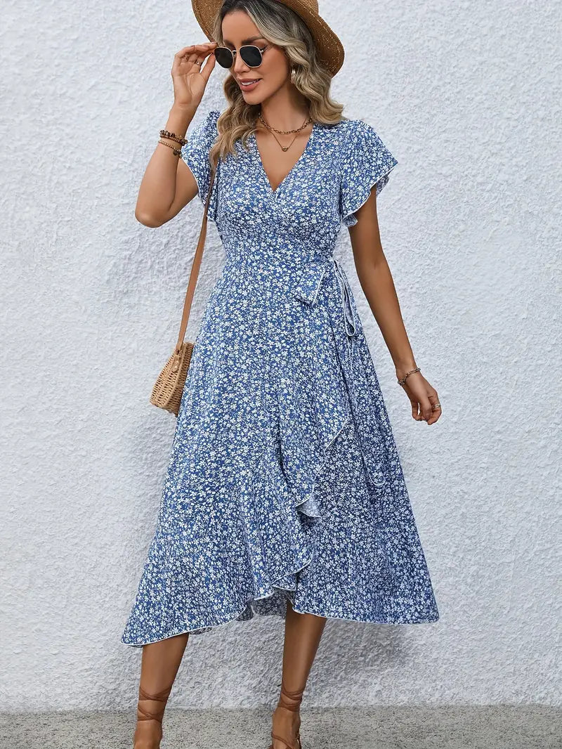 Blomstret Sommerkjole til Kvinder | Elegant Wrap-Design