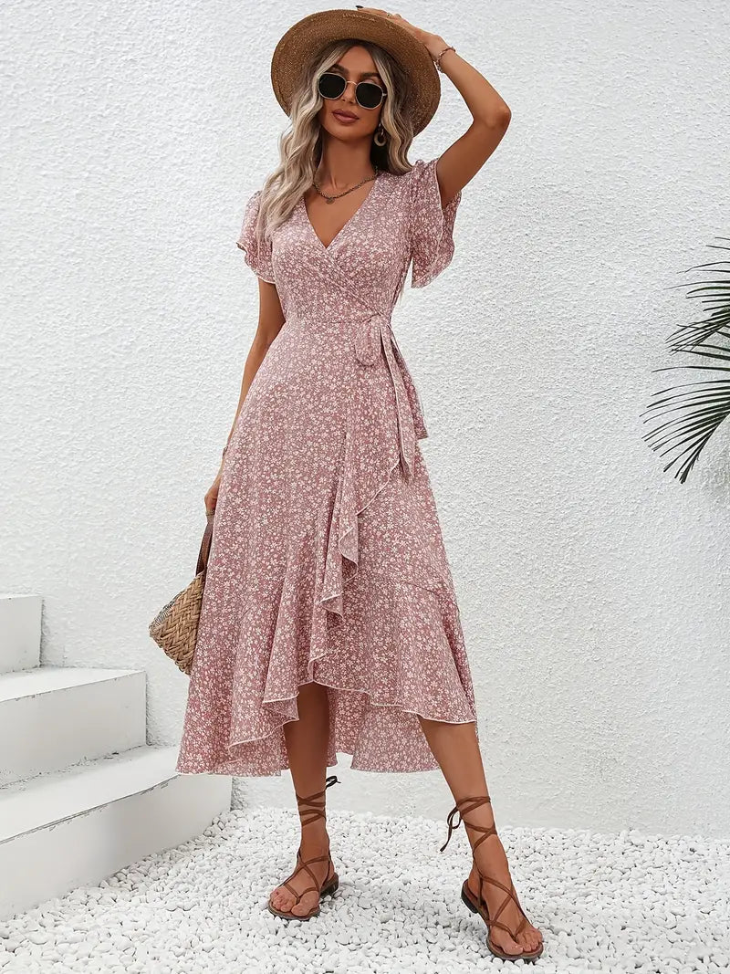 Blomstret Sommerkjole til Kvinder | Elegant Wrap-Design