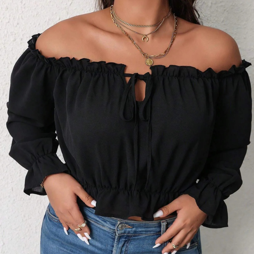 Boheme Off-Shoulder Bluse med Rynker