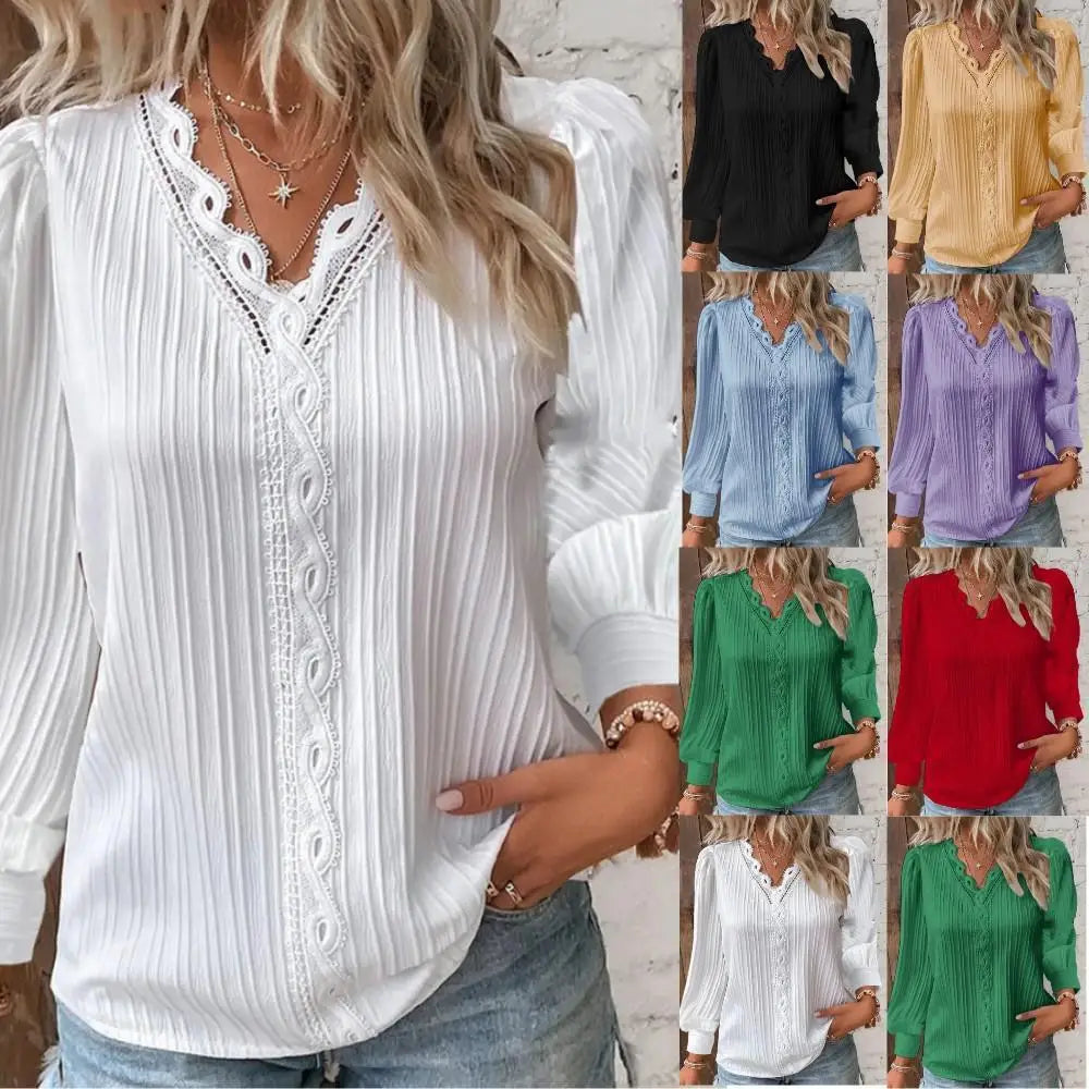 Chiffonbluse til Kvinder | V-hals og Blonder til Efteråret