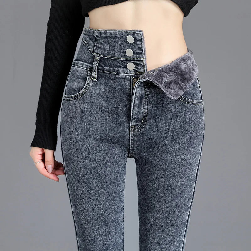 Højtaljede Termobukser | Skinny Fit med Blødt Foer