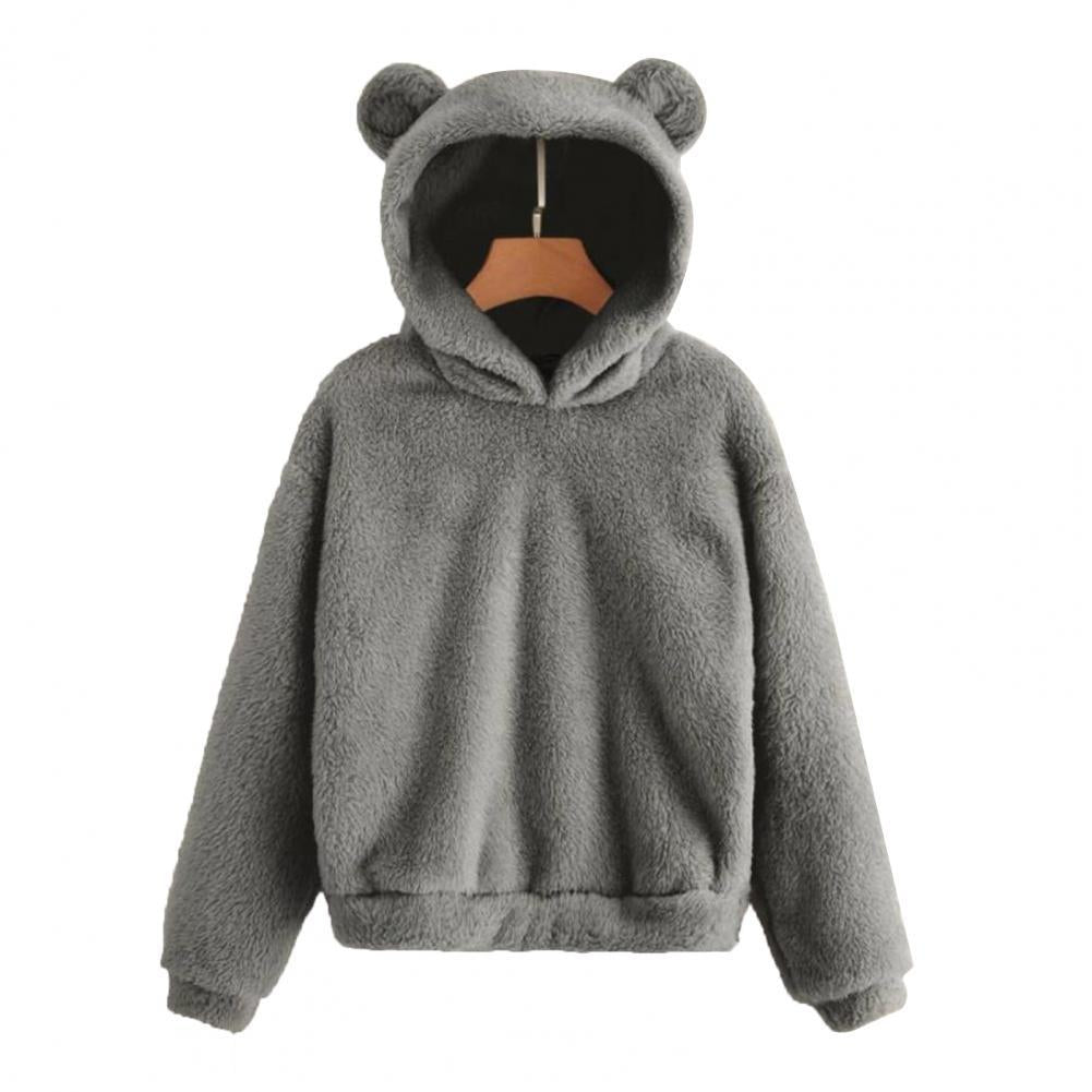 Blød Fleece Hættetrøje | Hoodie med Bjørneører til Kvinder
