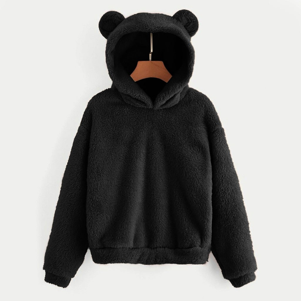 Blød Fleece Hættetrøje | Hoodie med Bjørneører til Kvinder