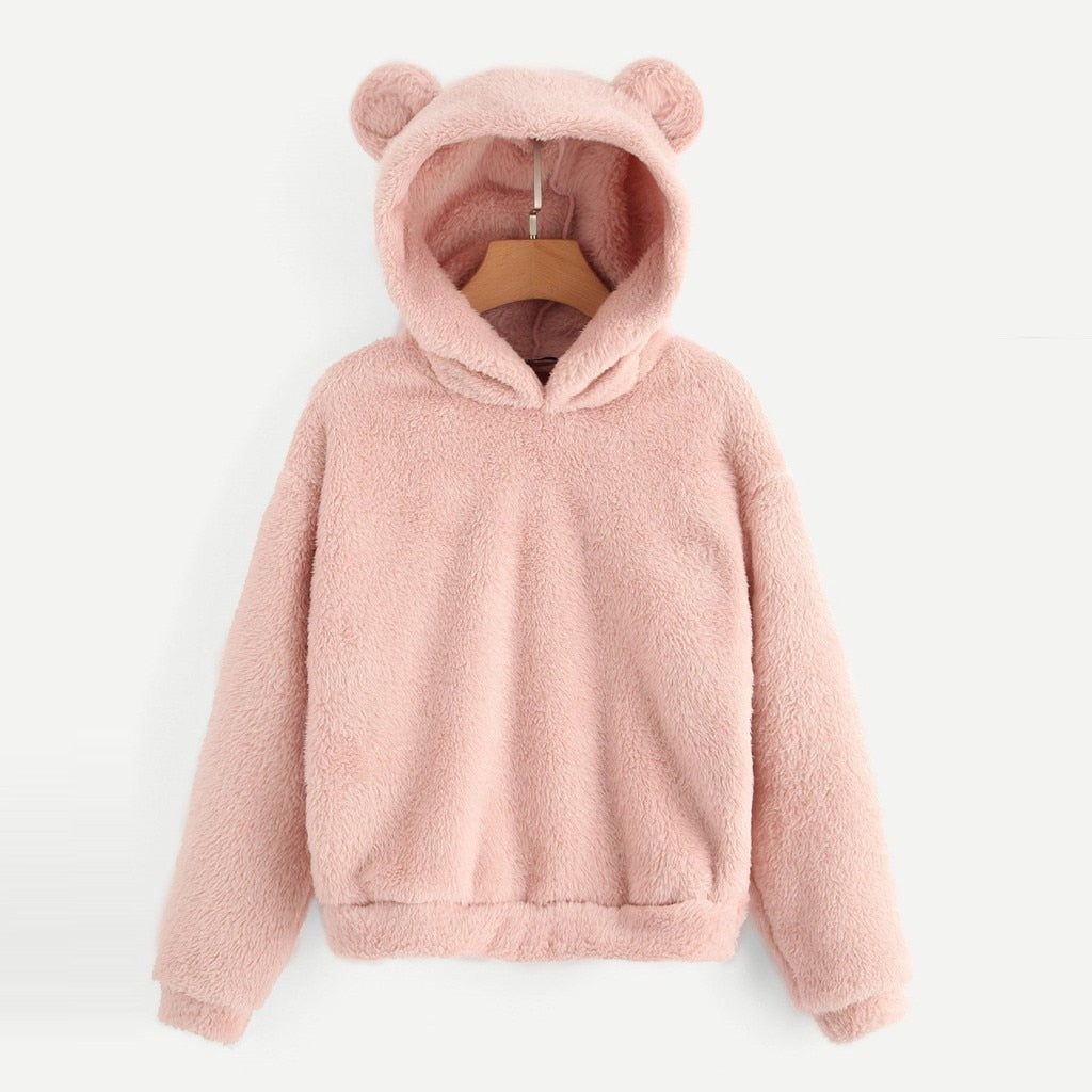 Blød Fleece Hættetrøje | Hoodie med Bjørneører til Kvinder