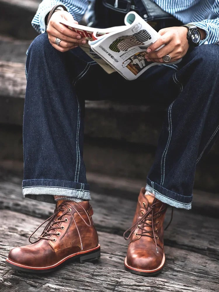Retro Læderstøvler til Herrer | Robust Kvalitet og Maskulin Elegance