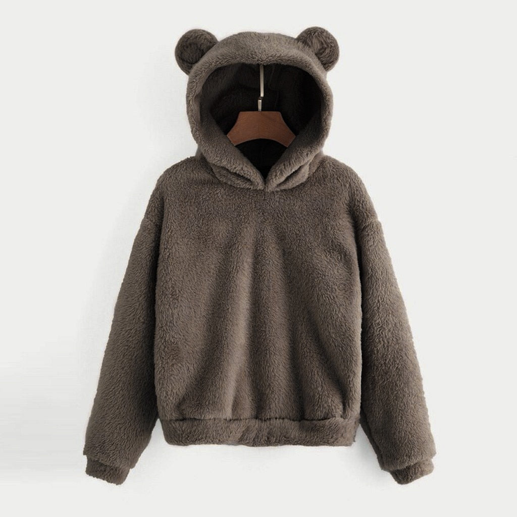 Blød Fleece Hættetrøje | Hoodie med Bjørneører til Kvinder