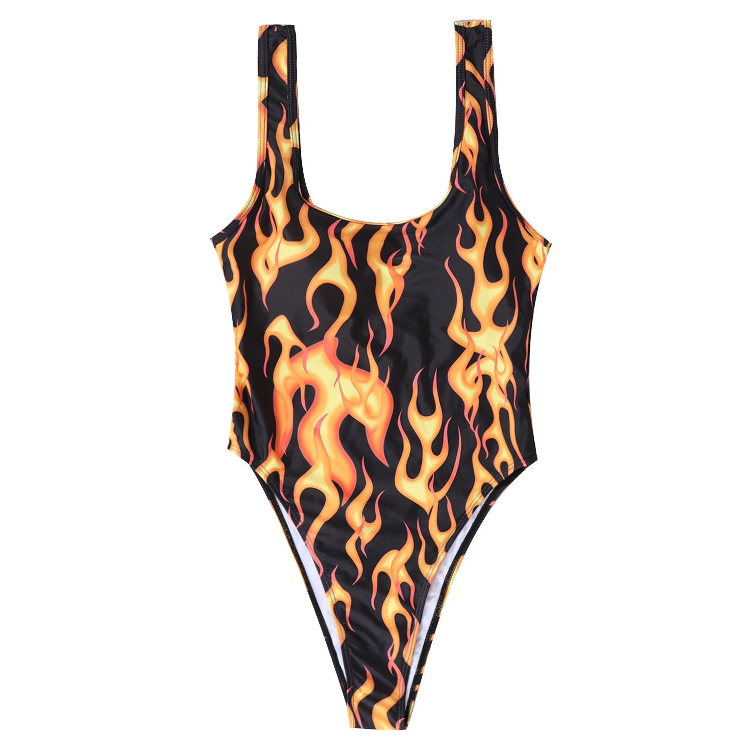 Damebadedragt i Flammedesign | Tætsiddende Pasform og Vovet Look