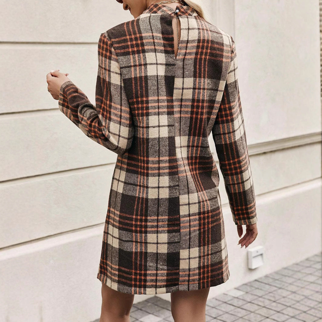 Ternet Flannelkjole med Krave og Lange Ærmer | Casual og Chic