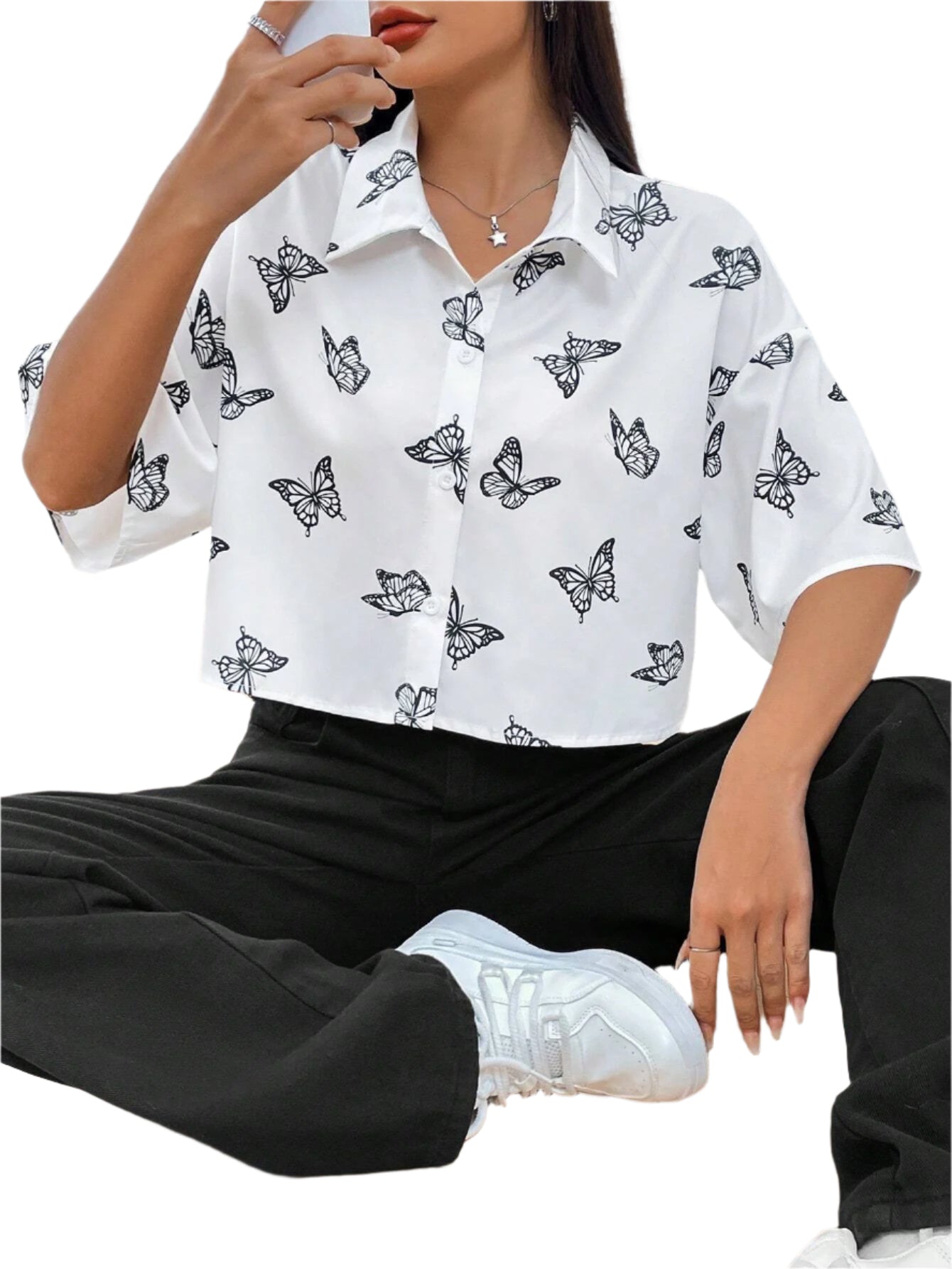 Kortærmet Skjorte med Sommerfugle | Tidløst og Trendy Look