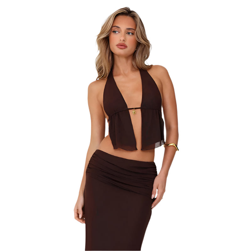 To-delt Sæt med Crop Top og Lang Nederdel