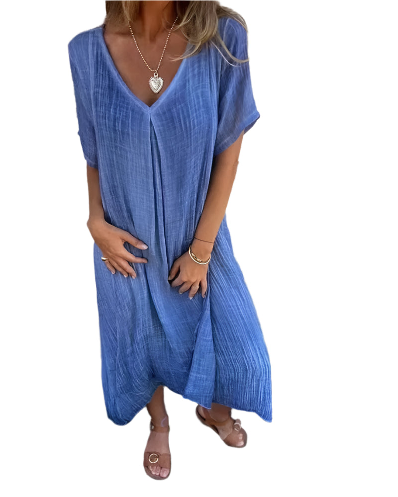 Elegant Damekjole | Let V-hals Sommerdesign i Løs Silhuet