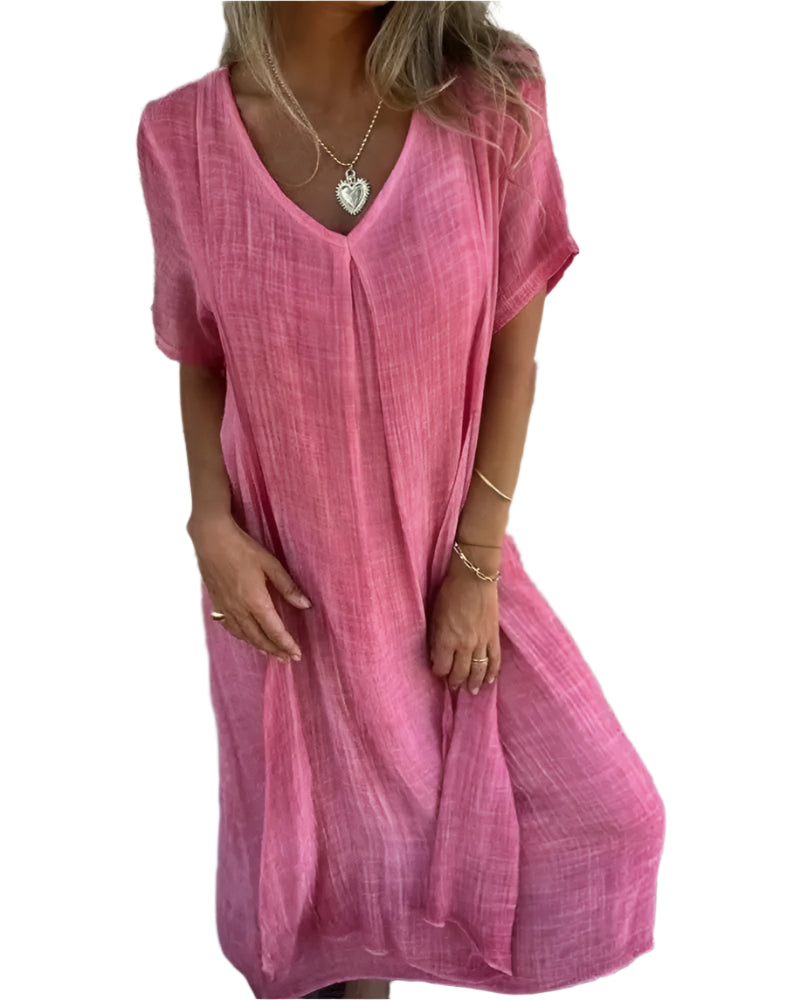 Elegant Damekjole | Let V-hals Sommerdesign i Løs Silhuet