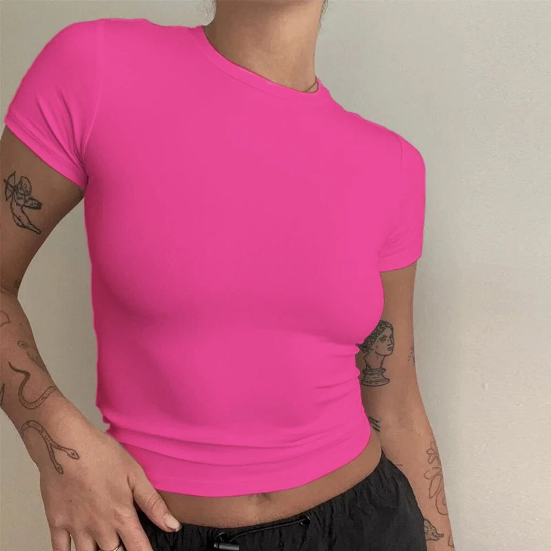 Kortærmet Slim Fit Top til Damer | Trendy og Sporty Look