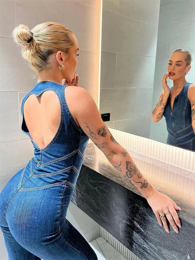 Tætsiddende Denim One-Piece | Casual og Flatterende Pasform