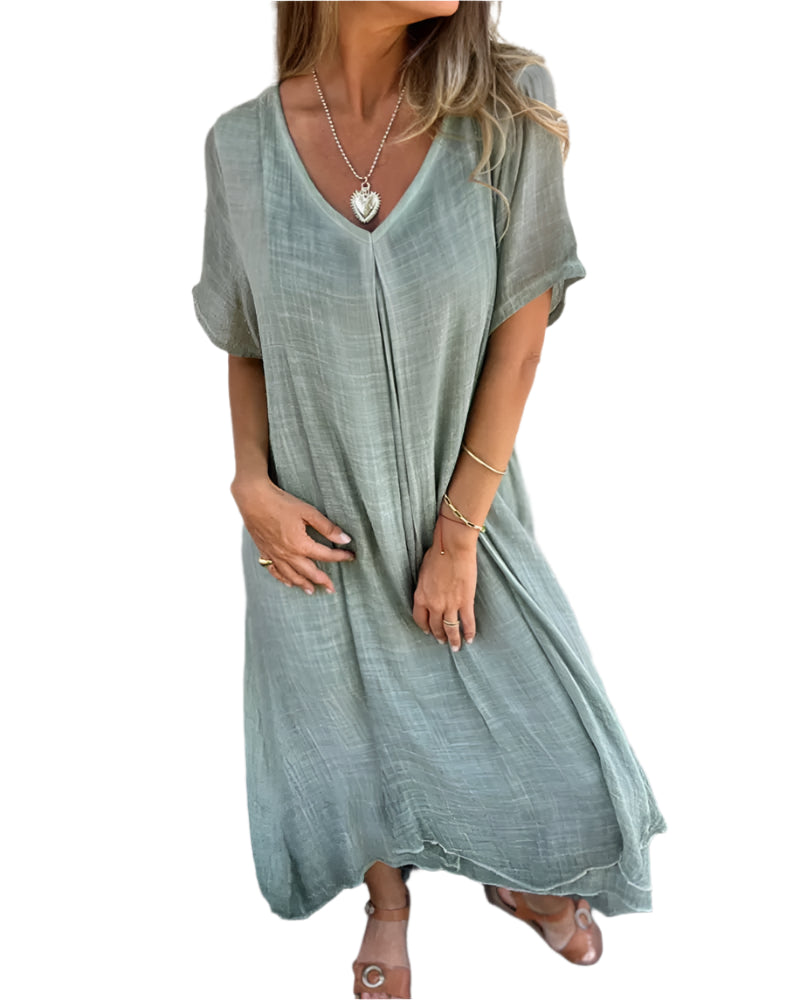 Elegant Damekjole | Let V-hals Sommerdesign i Løs Silhuet