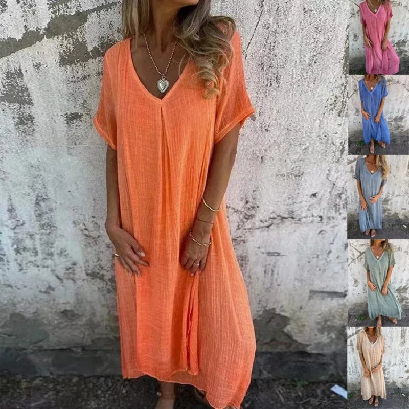 Elegant Damekjole | Let V-hals Sommerdesign i Løs Silhuet
