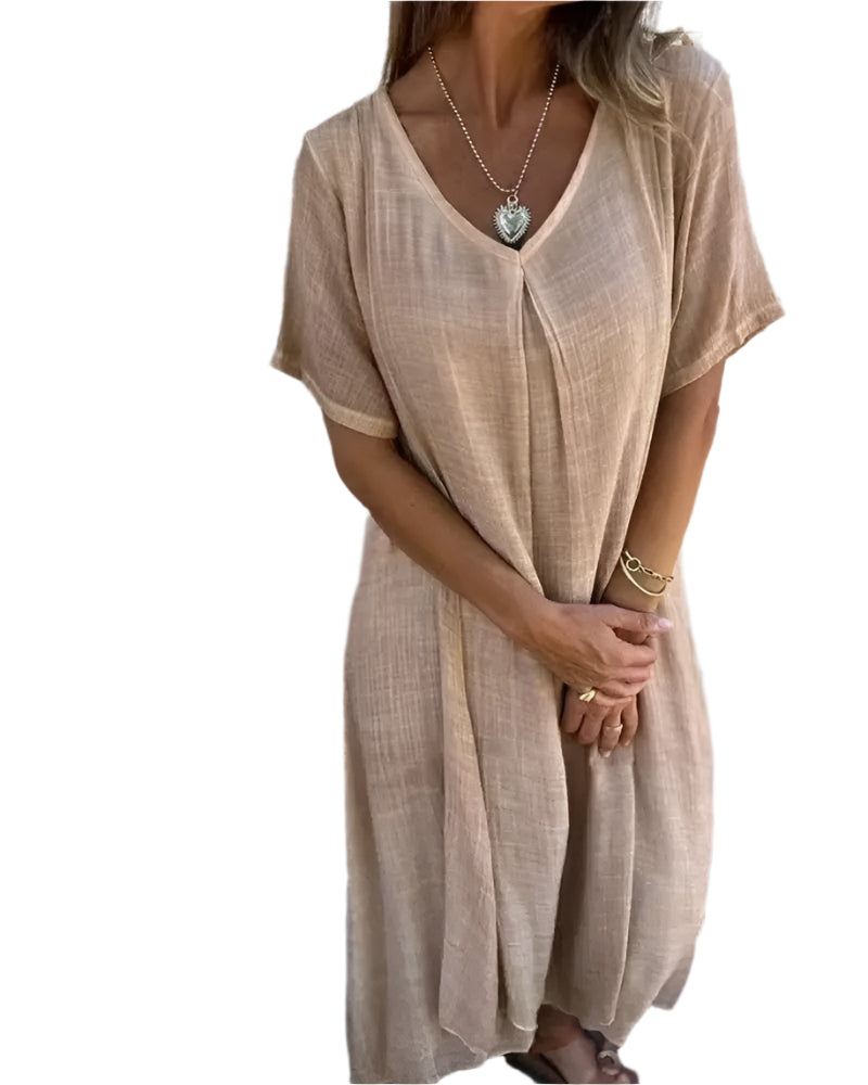 Elegant Damekjole | Let V-hals Sommerdesign i Løs Silhuet