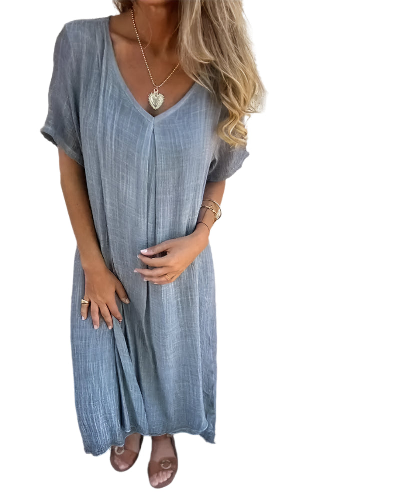 Elegant Damekjole | Let V-hals Sommerdesign i Løs Silhuet