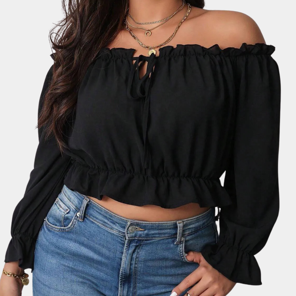 Boheme Off-Shoulder Bluse med Rynker