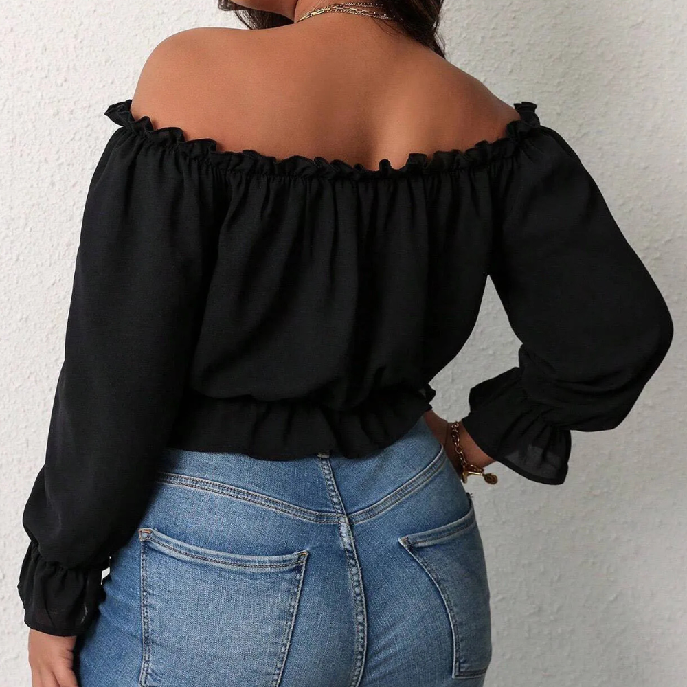 Boheme Off-Shoulder Bluse med Rynker