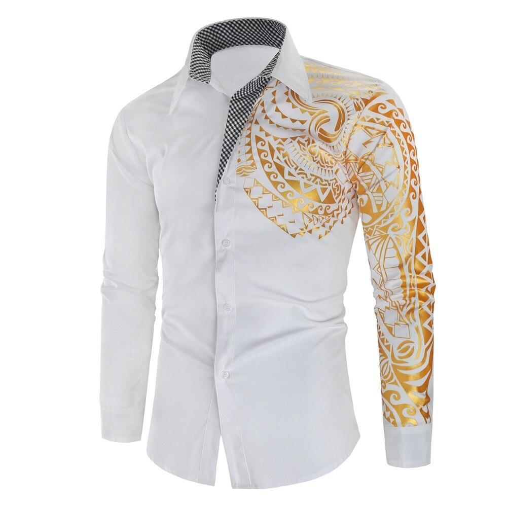 Herreskjorte med Guldprint | Elegant Skjorte med Unik Detalje