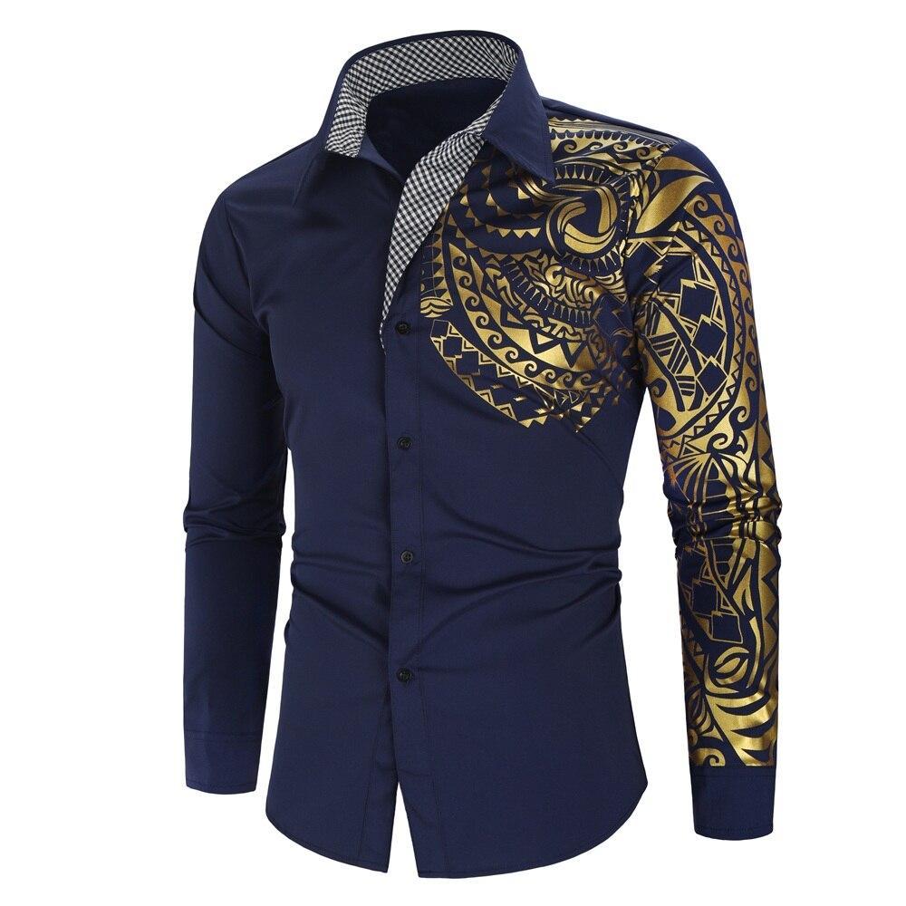 Herreskjorte med Guldprint | Elegant Skjorte med Unik Detalje