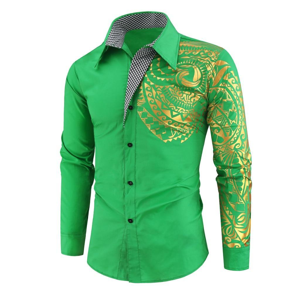 Herreskjorte med Guldprint | Elegant Skjorte med Unik Detalje