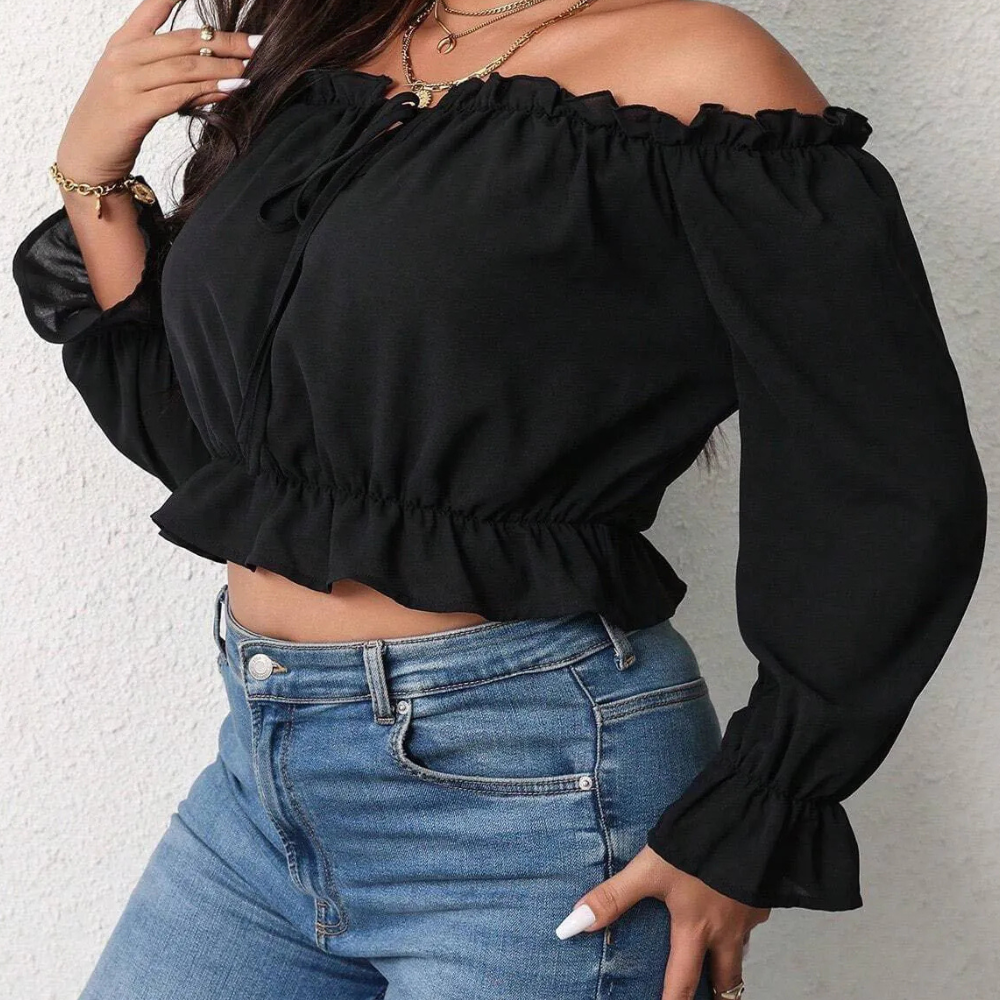 Boheme Off-Shoulder Bluse med Rynker